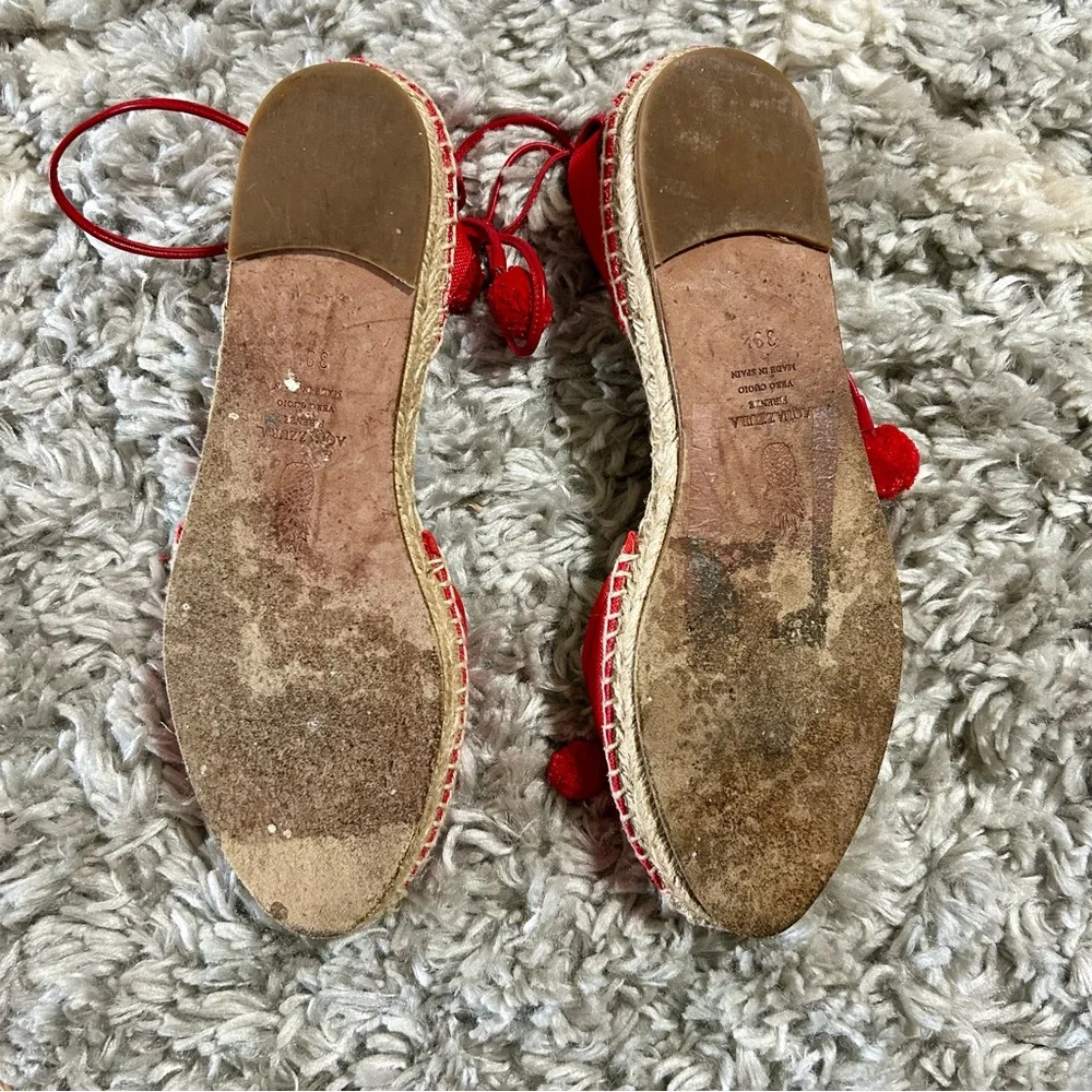 Aquazzura Palm Beach Pom Pom‎ Espadrille Flats in Red sz 39.5